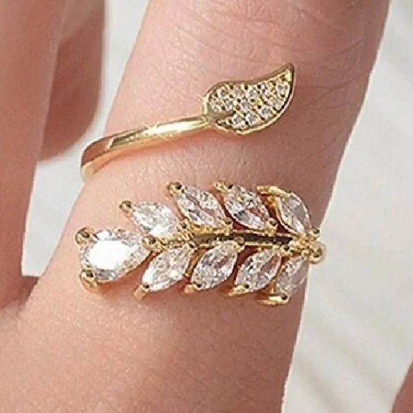 💎 18K Gold Plated Lovely Leaf Design Open Wedding Ring, FB16FA1068 - Picture 1 of 6